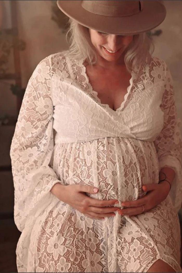 Maternité Dentelle Maxi Robe-grossesse Phot Shoot Robe / accessoire