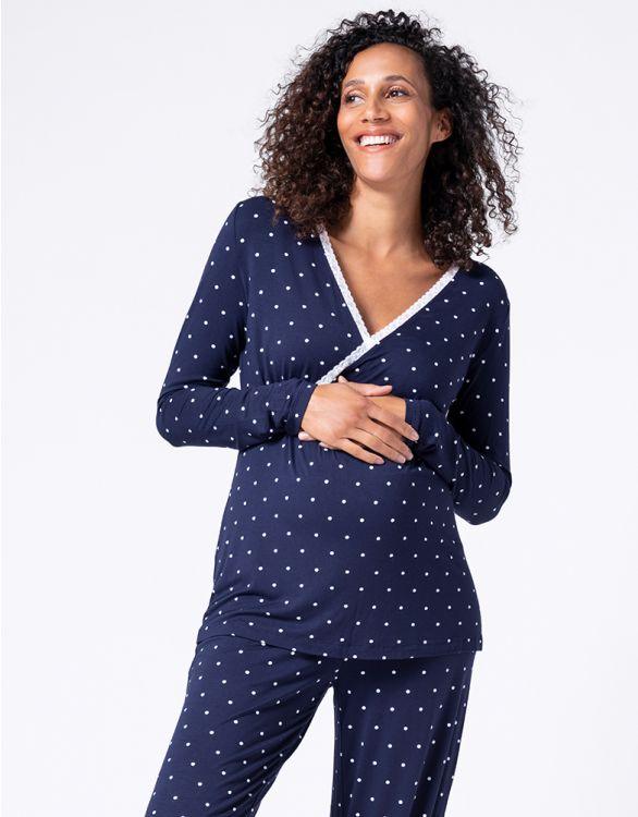 Lohsayamile – pyjama de maternité bleu, Robe de maternité pour allaitement,  ensemble avec motif de feuilles, livraison à domicile, 9046